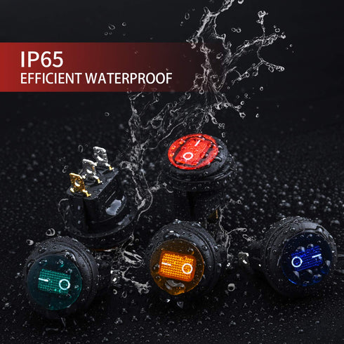 APIELE Waterproof Round Rocker Toggle Switch 2 Position DC 12V 20A ON-Off with LED Light SPST, 4Pcs KCD1-8-101NW (Four