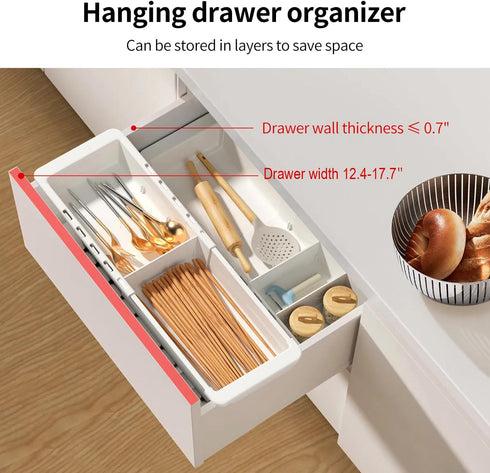Plastic Drawers Organizer for Office Bathroom Bedroom Kitchen Desk - 1 Layers More White Storage Tray - Expandable 11.4-18.1 Inches by Souyoyu