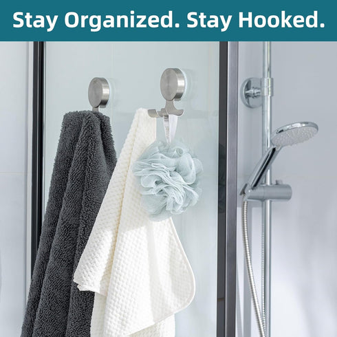 2 Pack 304 TAILI Powerful Suction Cup Razor Holder, Stainless Steel Bathroom Suction Hooks for Towel, Loofah, Bathrobe