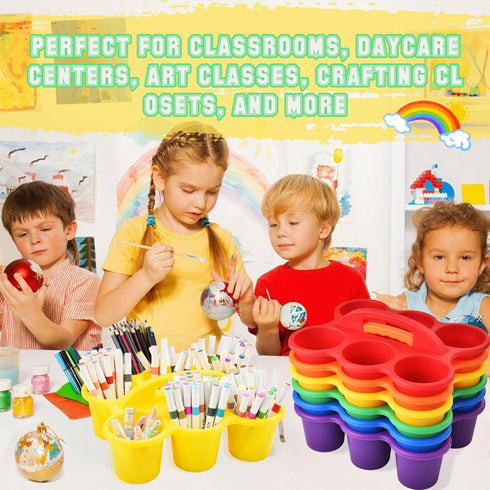 6 Pack 6 Haundry Classroom Caddy Storage Basket with Handle, Plastic Drink Cup Caddy Holder, Compartments for Kids
