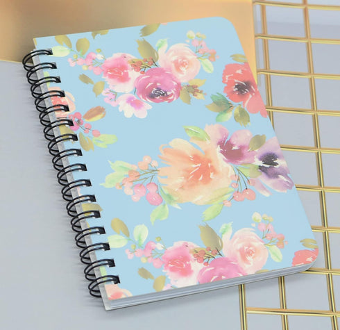 Yansanido Spiral Notebook, 4 Pcs A6 Flower Design, 80 Sheets - 160 Pages Thick Hardcover 8mm Ruled Journals for Study