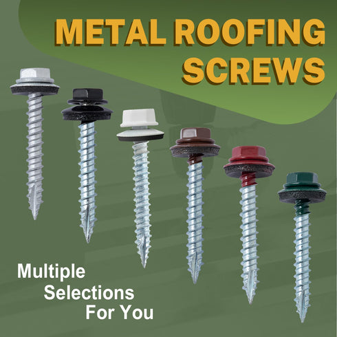 LIONMAX Metal Roofing Screws #10 × 1 Inch, 300-PCS, Hex Head Sheet Metal Roof Screws, Rubber Washer, Sharp Point,