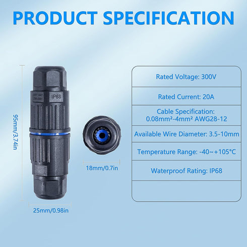 5PCS IP68 Waterproof Junction Box, Outdoor 3 Way Electrical Cable Connector for AWG 28-12, Quick Installation