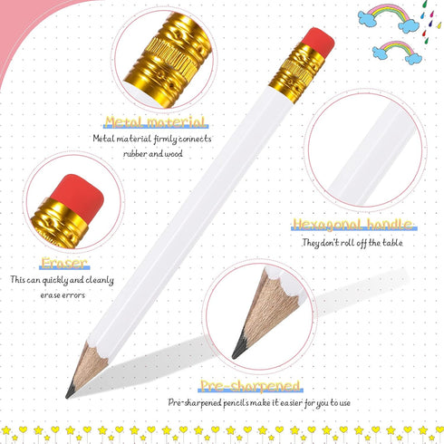 Zonon 24 Pcs White Golf Pencils with Erasers - Mini Small Hexagon Wooden Sharpened 2B for Golf Event, Bridal Shower,
