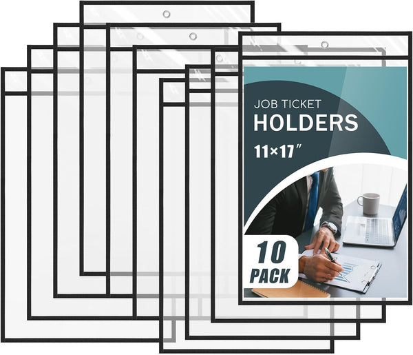 Feifeiya 10 Pack 11 x 17 Inch Job Ticket Holders, Dry Erase Pockets,