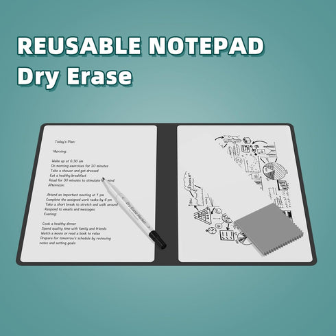 Portable Reusable Dry Erase Board, Double-Sided White Board with PU Cover 9.5"x6.6", Marker and Wipe Cloth