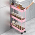 SPACELEAD Slim Storage Cart, 3 Tier Bathroom Rolling Utility Organizer, Mobile Shelving Unit, Pink