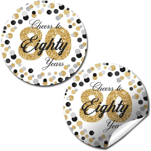 Cheers to 80 Years Party Sticker Labels - 40 2" Circle Stickers by AmandaCreation for Party Favors