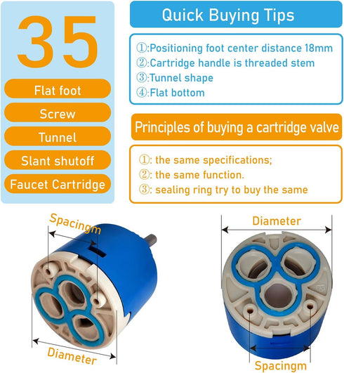 35mm Faucet Cartridge, Replacement for DIY Repair and Home Improvement, Shower Valve Cartridge