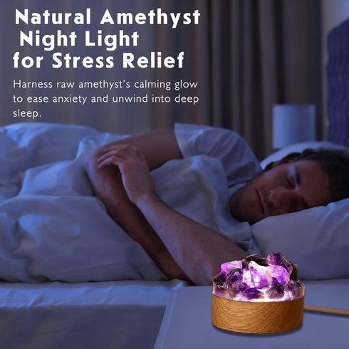 Runyangshi Amethyst Night Light with Natural Raw Crystal - USB Powered Mini Lamp for Bedroom, Desk, Meditation, Healing