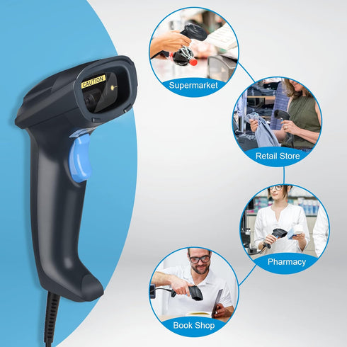 OBZ 2D 32-Bit PDF417 Barcode Scanner Handheld Wired USB Bar Code Reader,Automatic QR Code Scanner with Chip,Supports