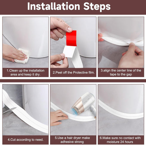 Mokani Caulk Tape, Waterproof Self Adhesive, 2 Rolls White Sealant Strip for Kitchen, Bathroom