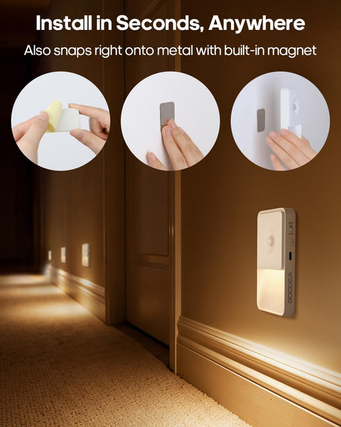 Dimmable Hallway,Bathroom,Bedroom,Closet(4 Pack) GOODEA Rechargeable Motion Sensor Night Lights for Stairs, Magnetic