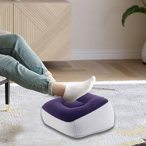 AsrMyjcx Inflatable Foot Rest Pillow Travel Footrest Pillow Car Train Ottomans Portable Home PVC Flocking Comfortable