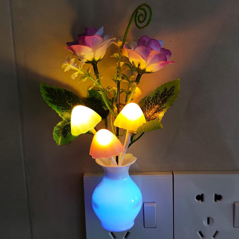4 Pack AUSAYE Plug in LED Night Light Sensor Rose Light, Energy Saving Lamp Dream Nightlight Rose Flower Mushroom Night