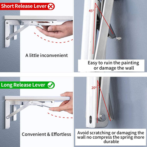 14",Heavy 330lbs Pack 2 YUMORE Folding Shelf Bracket Duty Stainless Steel Collapsible Shelf-Bracket Max Load Wall