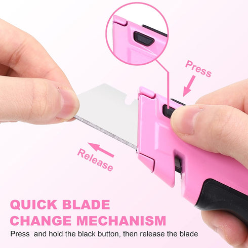 TOPLINE Retractable Pink Utility Knife, 18-Piece SK5 Blades and Dispenser Included (1 PACK, PINK)