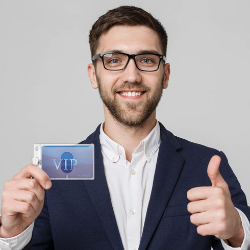 Hard Plastic Card ID Badge Holder with Keyring, Heavy Duty Clear Card Holder, Secure Credit Card ID Holder Keychain (20