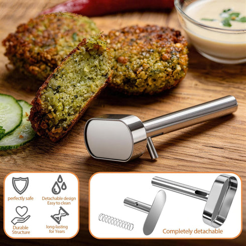Seqiuay 7.5x3 cm) Falafel Scoop Maker, Stainless Steel Falafel Press Mold, Easy to Use and Clean, Non-Stick Meatball