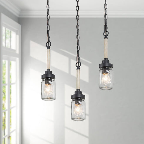 LOG BARN Mini Mason Jar Pendant Light, Farmhouse Pendant Lights Kitchen Island, Rustic Kitchen Pendant Lighting Over