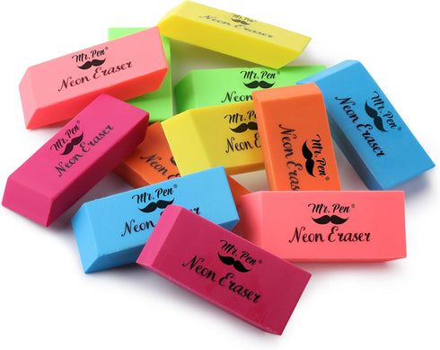 Mr. Pen Erasers, Pencil Eraser 12 Pack in Neon Colors, Back to School Supplies