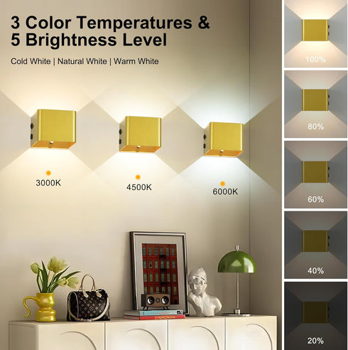 HEIKESZ 4000mAh, Remote,3 Rechargeable Wireless Wall Light, Motion Sensor Indoor Lights, Battery Powered LED Up Down