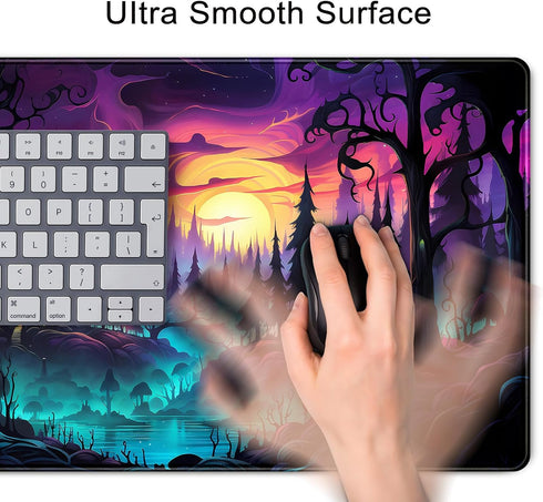 Mystic Forest Purple Desk Mat, Cute Large Mouse Pad Extended Gaming Mousepad XL, Aesthetic Keyboard Mat 31.5''X11.8''
