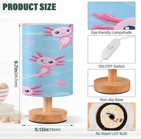 ALAZA Cute Kawaii Axolotl with Pink Heart Bedside Table Lamp with USB Port for Bedroom Nightstand Lamps Night Light
