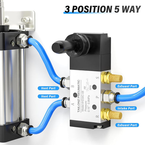 TAILONZ PNEUMATIC 1/4"NPT 5 Way 3 Position Air Hand Lever Operated Valve, Manual Control Push-Pull