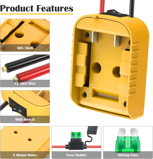 Power Wheels Adapter for Dewalt 20V Battery, Converter Kit with Fuse, Switch, and 12AWG Wire Harness Connector
