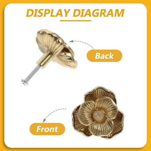 44x25mm Brass Cabinet Pull Handle with Camellia Flower Design, Decorative Dresser Drawer Knob for Wardrobe, Cupboard