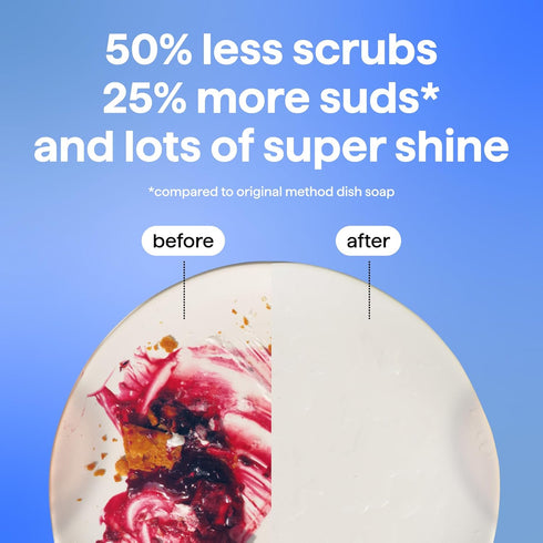 16 oz Method Super Shine Liquid Dish Soap, Powered by Enzymes, Free + Clear, Unscented, fl