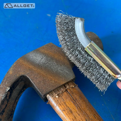 J-Type Wire Brush Set, 4pcs, Curved Brush Head, Metal Handle, 4 Types of Bristles for Cleaning Rust/Welding