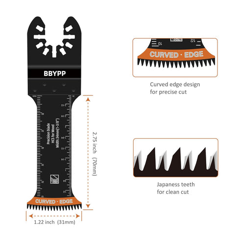 6pcs Curved Japanese Tooth Oscillating Saw Blades Set, Standard & Extra-Long Reach Set, Curved Edge Oscillating Multitool Blades Clean Cut for Wood, Plastic