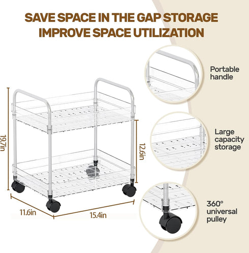 Betoveren 2 Tier Utility Rolling Cart with Wheels Multifunctional Storage Cart Under Desk Storage Organizer with Handle