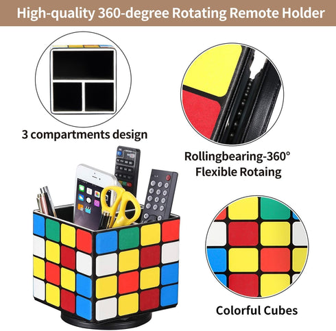 YAPISHI 360° Swivel Remote Control Holder, PU Leather Caddy for Table, Nightstand Organizer for Media Controllers and