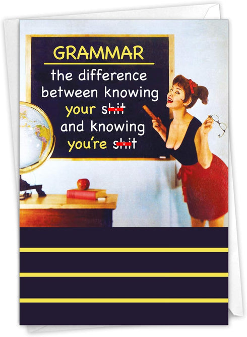 NobleWorks Humorous Birthday Greeting Card, 5 x 7 Inch Envelope (1 Card) - Bday Grammar Birthday 4126