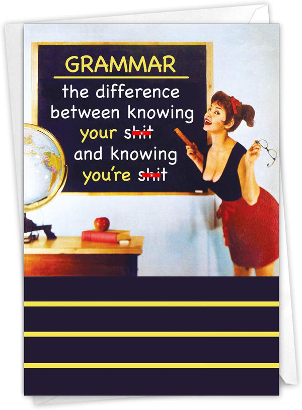 NobleWorks Humorous Birthday Greeting Card, 5 x 7 Inch Envelope (1 Card) - Bday Grammar Birthday 4126
