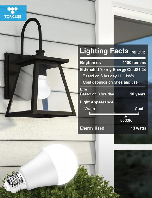 Bulbs 13W(100W 6000K A19 E26 Bulbs 3Pack Dusk to Dawn Light Outdoor, Equivalent), Daylight, Automatic On/Off Outdoor