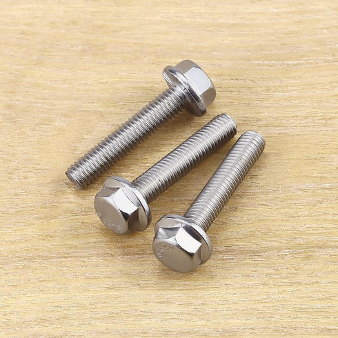 M5-0.8 x 25mm Hex Flange Bolt, DIN6921, 30-Pack, 304 Stainless Steel, Serrated Locking Flange, 1" Thread Length