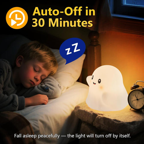 nextanG Dimmable Cute Ghost Night Light for Kids, Rechargeable Silicone Bedside Night Light with Tap Control, Nursery