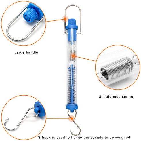 QWORK Plastic Tubular Spring Scale, 1N to 30N Capacity, Set of 5 with Grams & Newton Calibration