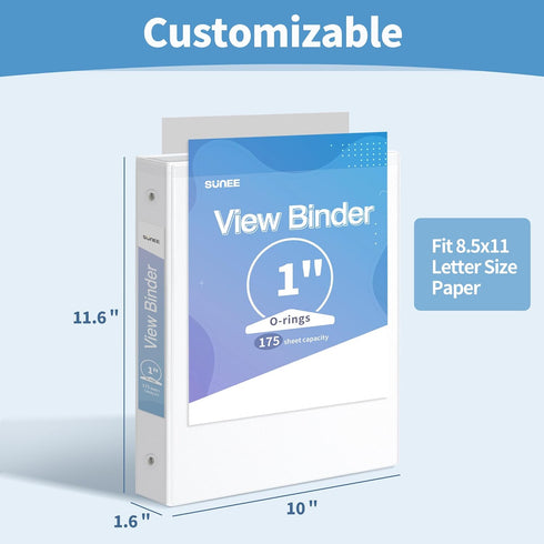 SUNEE 3 Ring Binder 1 Inch 1 Pack, Clear View Binder Three Ring PVC-Free (Fit 8.5x11 Inches) for School Binder or Office Binder Supplies, White Binder by SUNEE