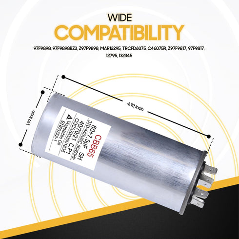 Seentech 60+7.5uF MFD 370/440VAC CBB65 Dual Run Round Capacitor Replacement for Air Conditioner