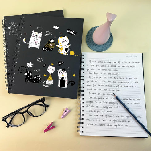Lined Spiral Notebook B5 Black Journal: 4 Pack, 7mm College Ruled, 160 Pages, 100GSM Thick Paper