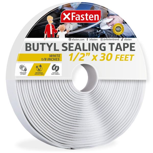 XFasten White Butyl Tape, 1/2” x 30’ 1/8” Marine Sealant Tape for Automotive, Pool, RV