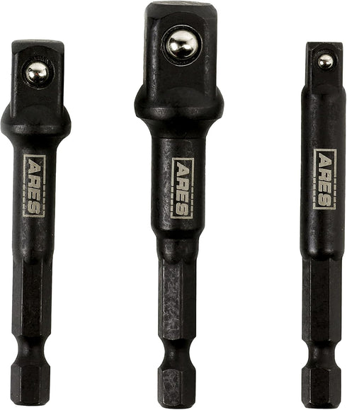 ARES 22022 3-Inch Impact Grade Socket Adapter Set, 1/4-Inch, 3/8-Inch, 1/2-Inch Drive for Impact Drill