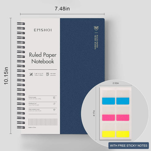 EMSHOI Lined Journal Spiral Notebook, 7.48" x 10.15", 3 Pack, 480 Pages, 100gsm Thick Paper, B5 Large Notebooks
