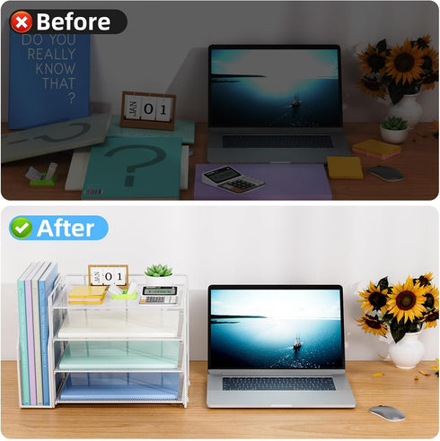 Marbrasse Desk Organizer and Accessories, 4-Tier Paper Letter Tray Organizer for School Home Office Desk Supplies