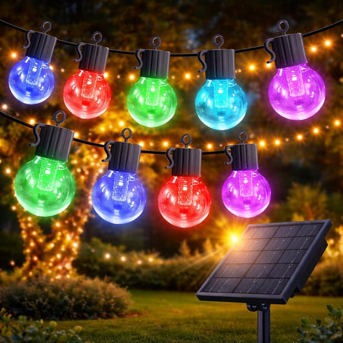Waterproof,50FT 25LEDs G40 8 FREECUBE Solar String Lights Outdoor Warm White & Multicolor Hanging Lights Globe Solar